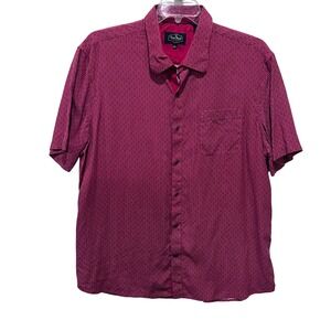 Nat Nast XL Burgundy White Micro Check 100% Silk Short Sleeve Button Up Shirt